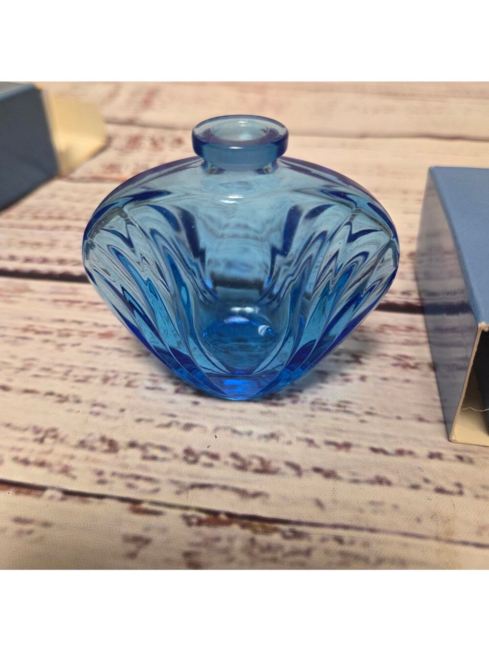 Vintage Avon Water Lily Blue Glass Perfume Bottle with Box